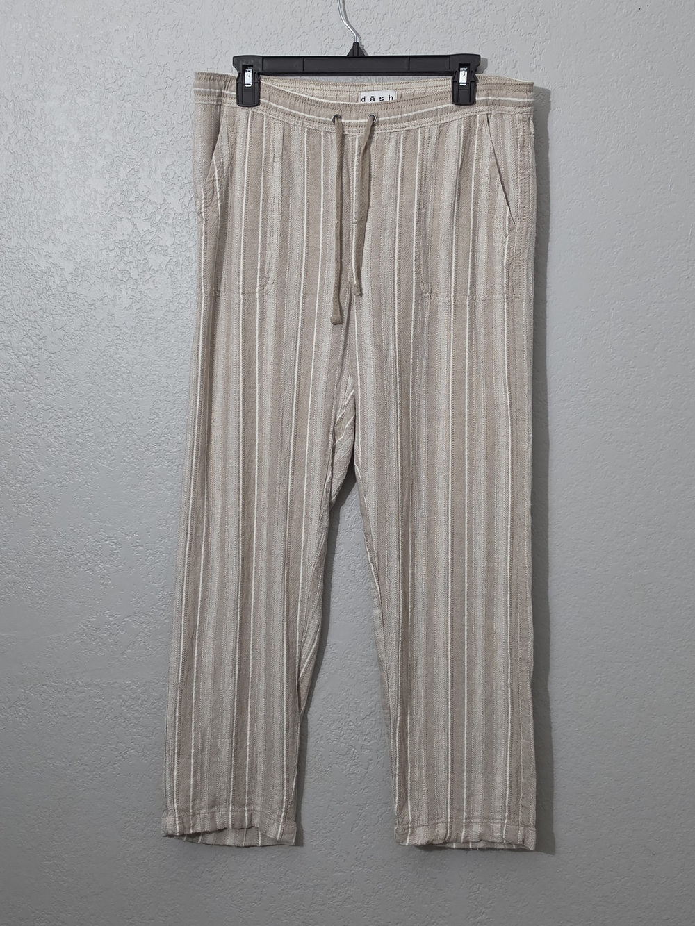 Dash Linen Blend Striped Pull-On Pants Beige Ankle Length Womens Small
